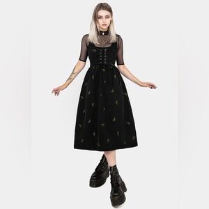 Disturbia Osmunda Fern Embroidered Lace Up Midi Pinafore Dress US 8 / UK 12
